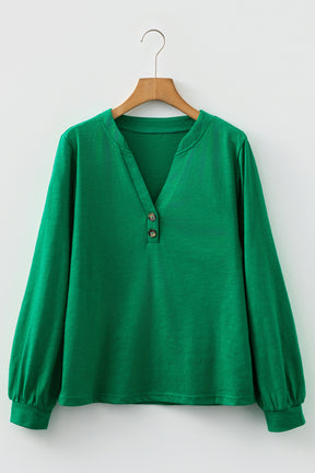 Basic Needs Green Button V Neck Top