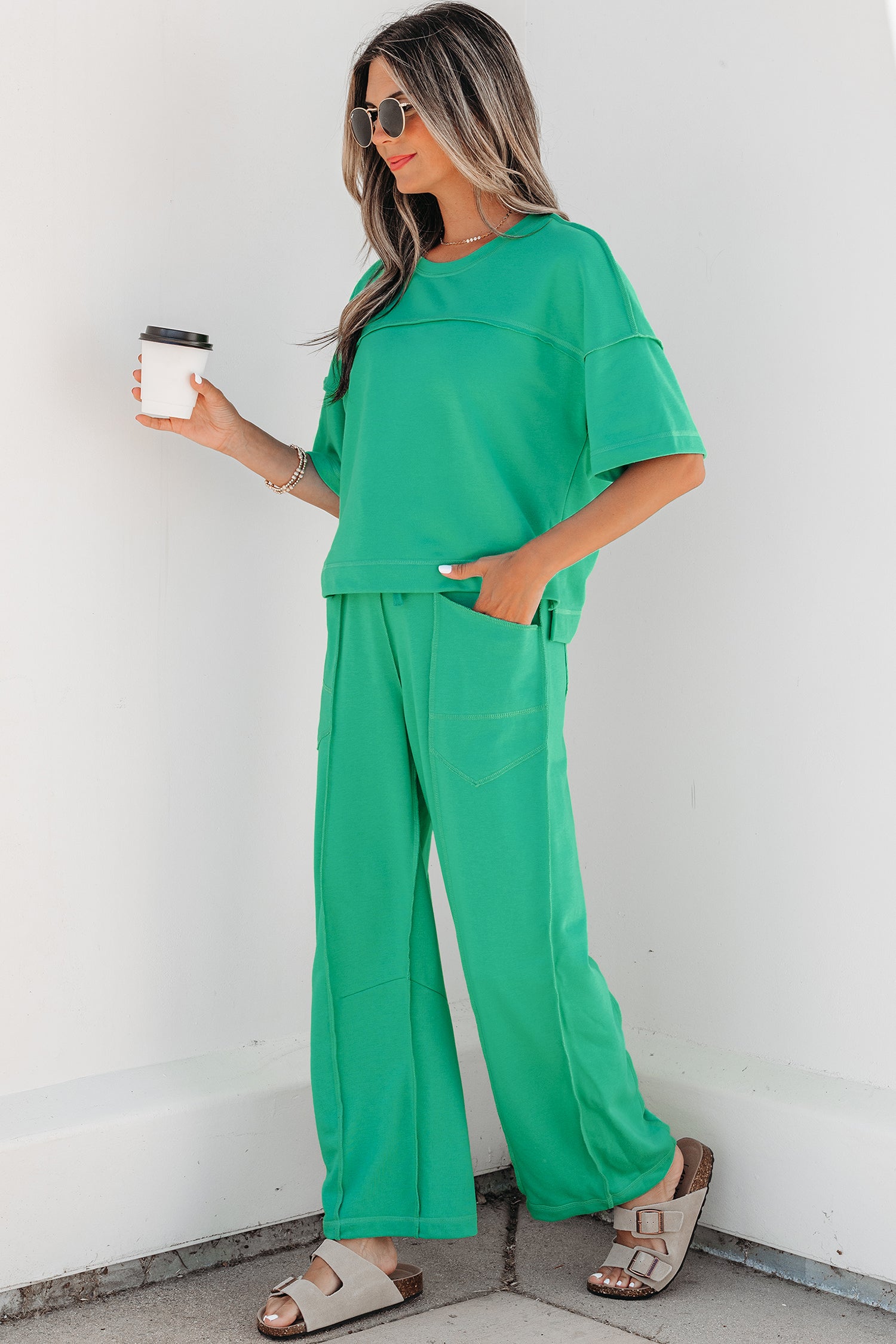 Here For It Mint Top and Barrel Pant Set