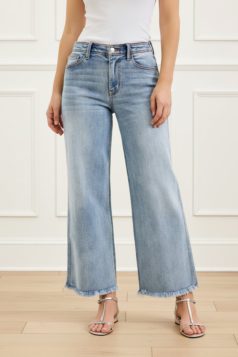 Mary Mid Rise Ankle Wide Leg With Fray Hem