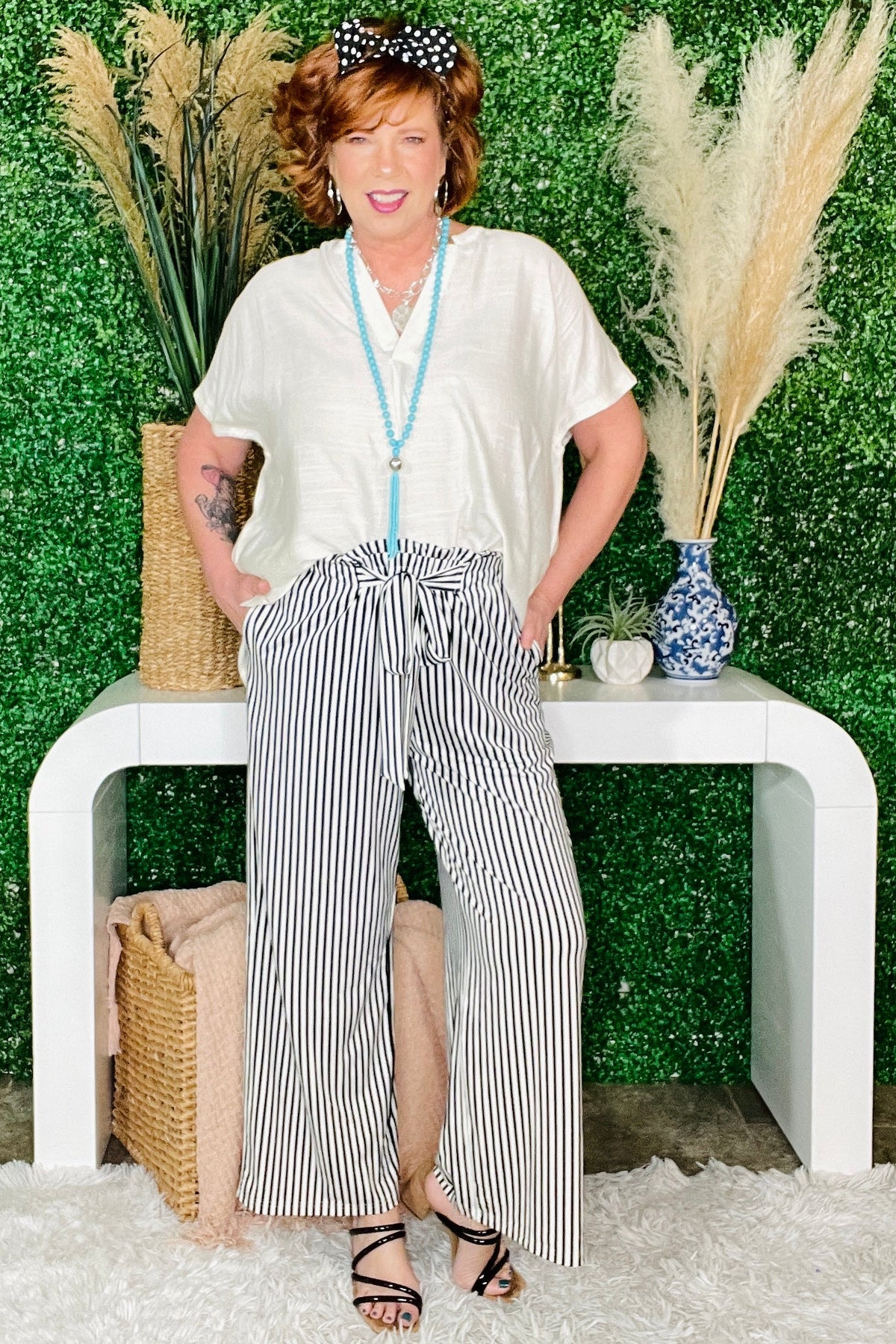 Easy Win Black Stripe High Waist Pants