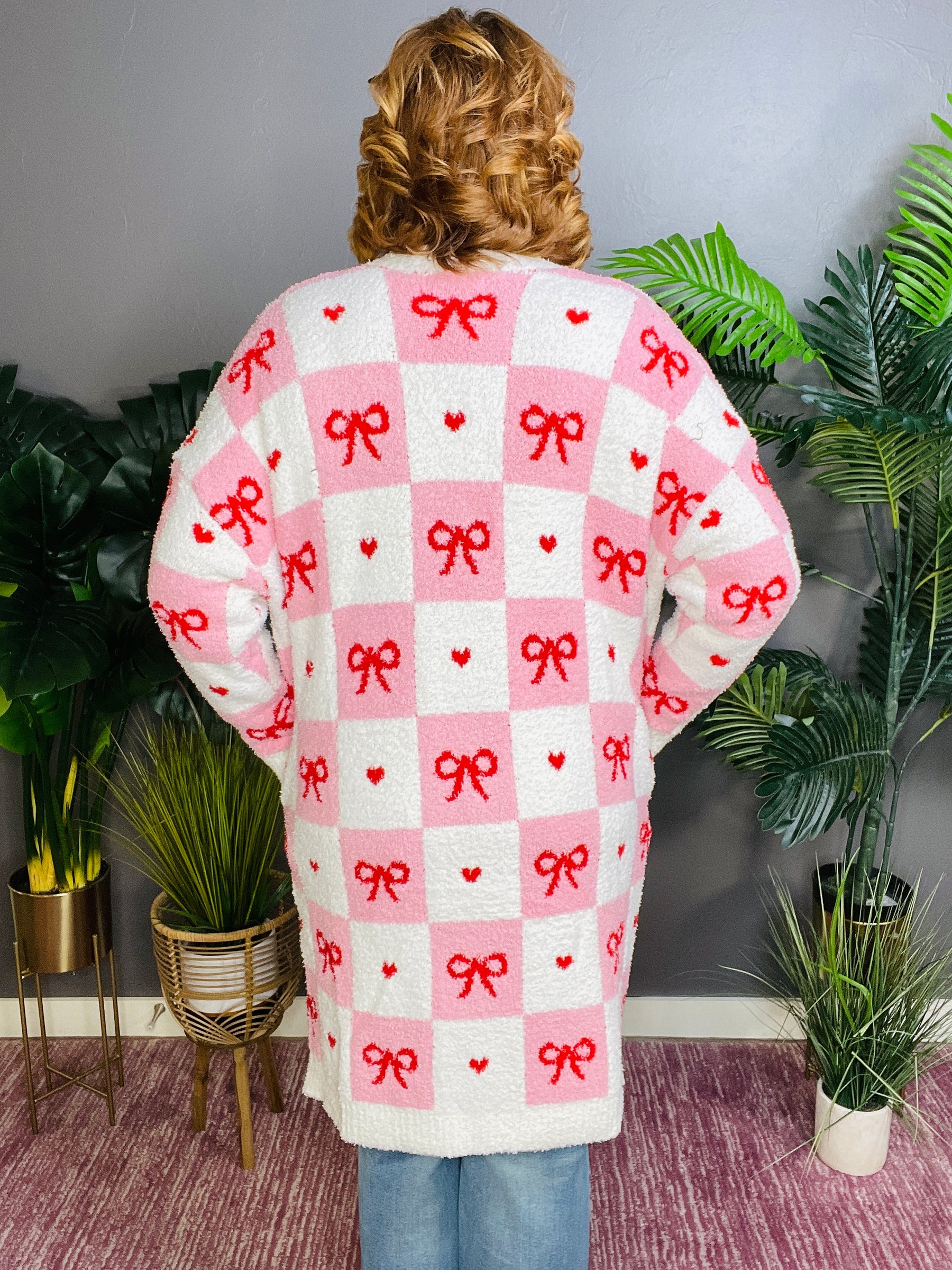 Checker Bow Valentine's Cloud Cardigan - OT115PK