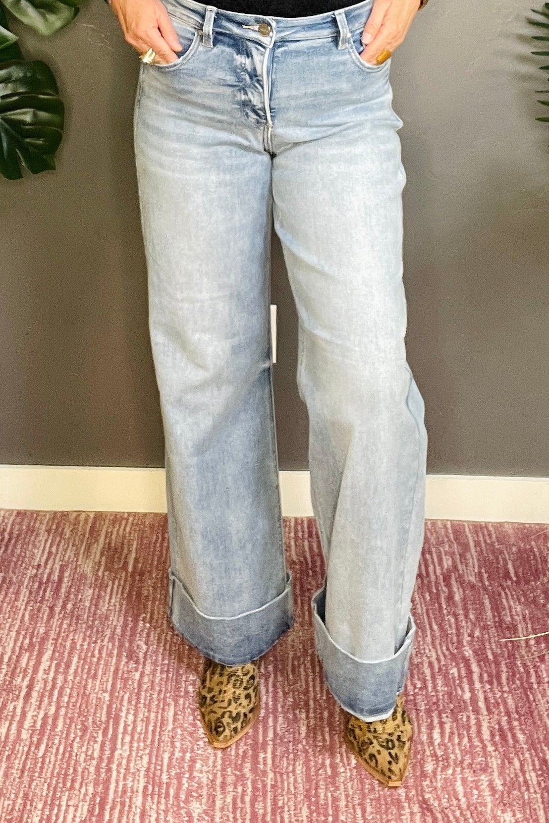 Kennedy Full Size Tummy Control High Rise Ankle Wide Cuffed Jeans