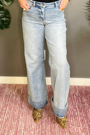 Kennedy Full Size Tummy Control High Rise Ankle Wide Cuffed Jeans
