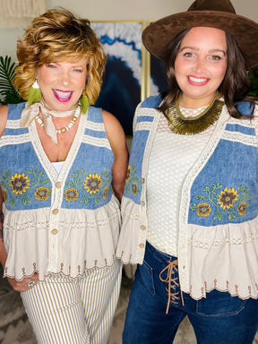 Chasing Sunflowers Crochet Embroidered Vest - OT185DN