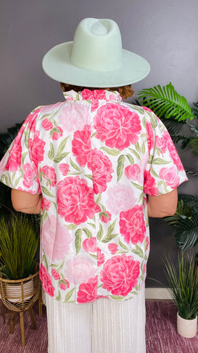 Painted Peony Puff Sleeve Blouse - S489PK