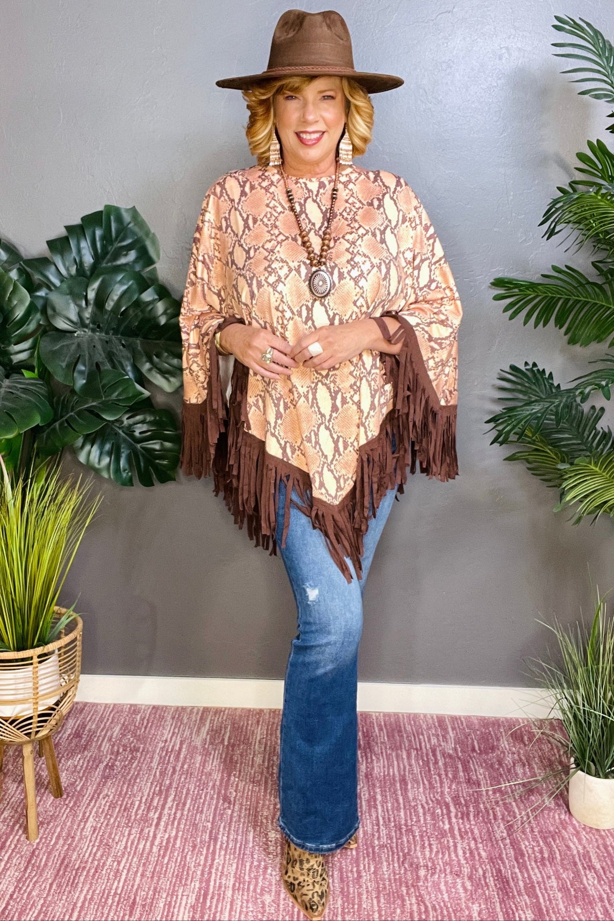 Fringe Worthy Snake Poncho - OT015BR