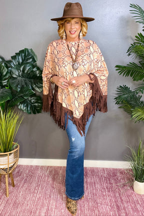 Fringe Worthy Snake Poncho - OT015BR