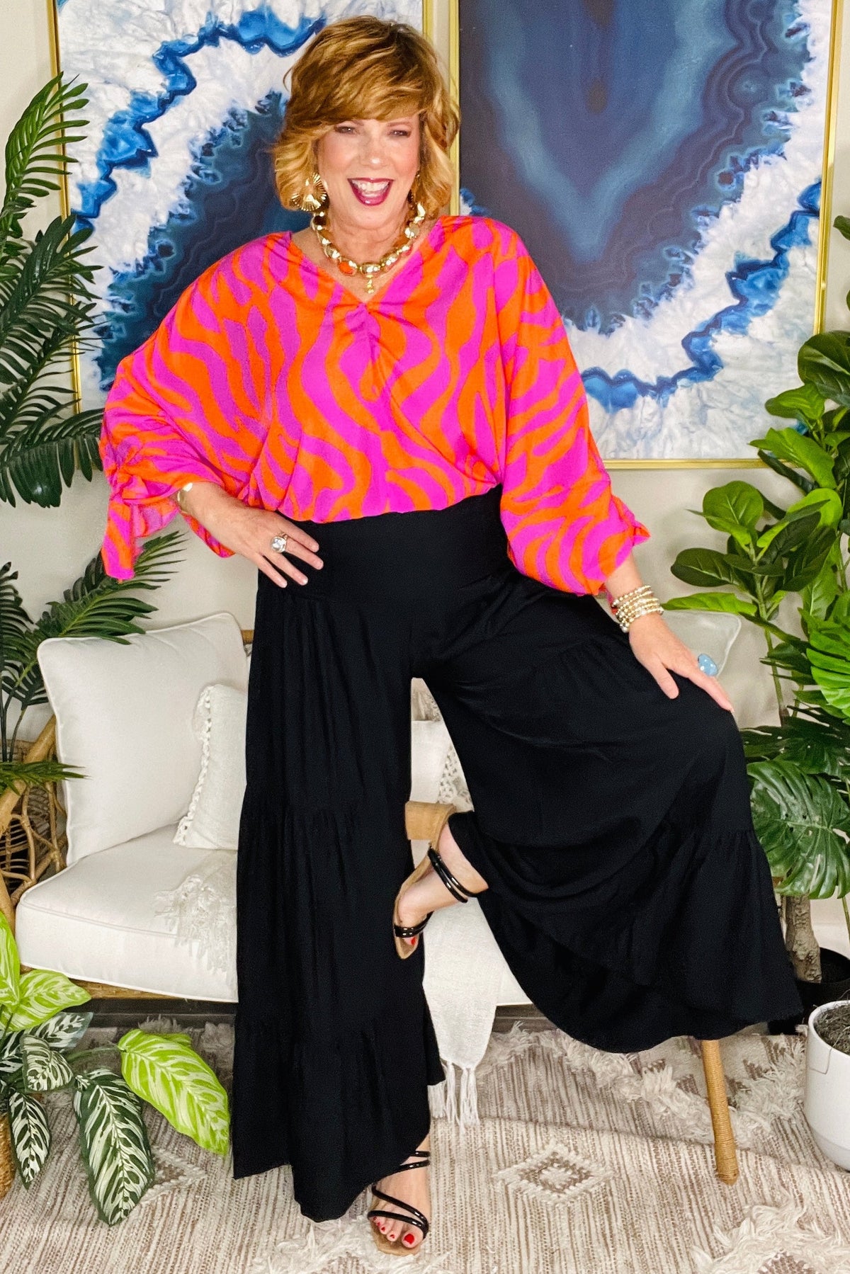 Southern Flair Black Tiered Wide Leg Pants - P108BK