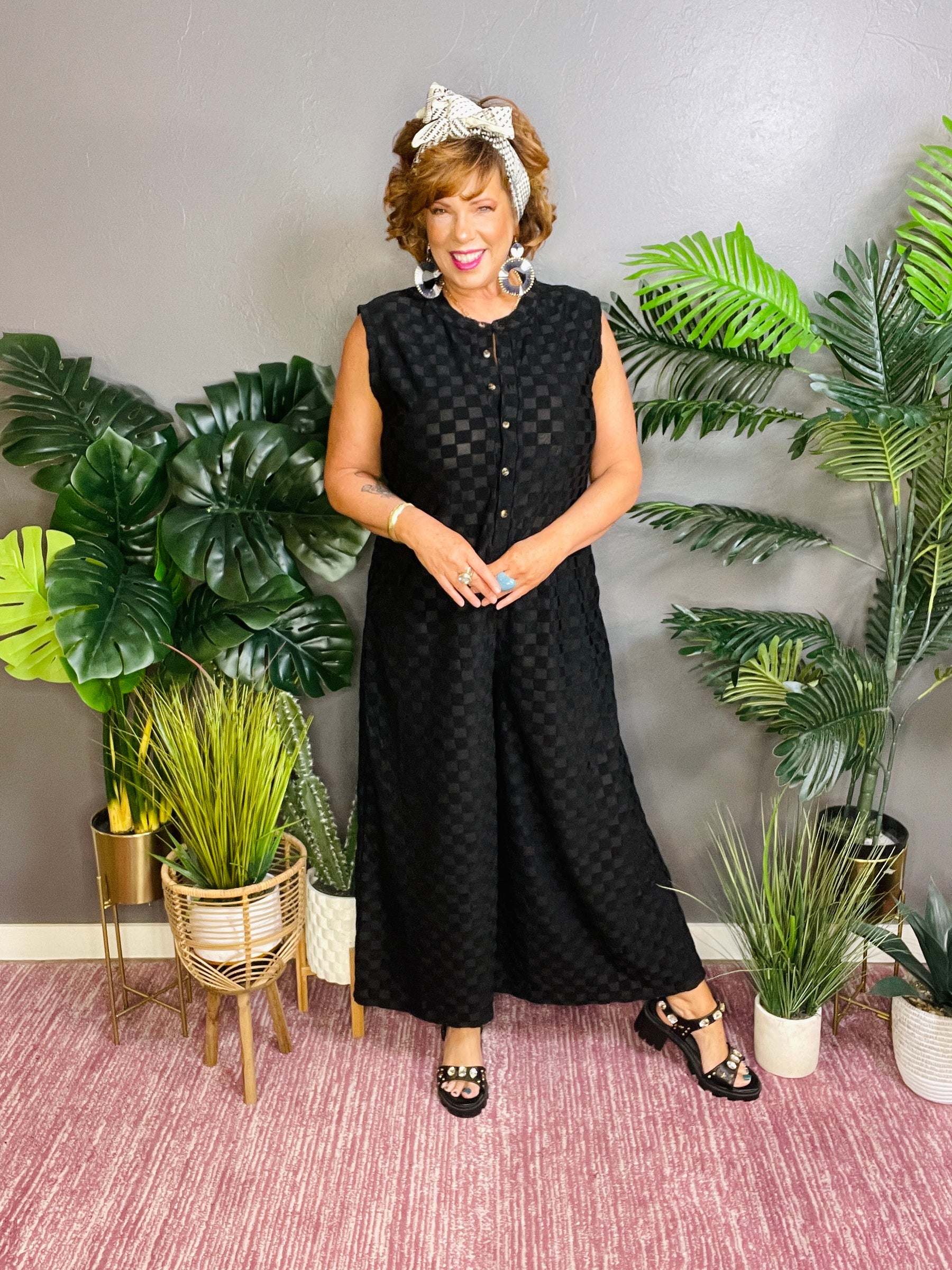 Runway Strut Wide Leg Textured Jumpsuit
