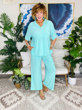 Paradise On Repeat Aqua Top And Pant Set - SET054AQ