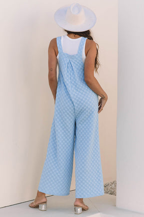 On The Checklist Beau Blue Checkered High Waist Wide Leg Overall