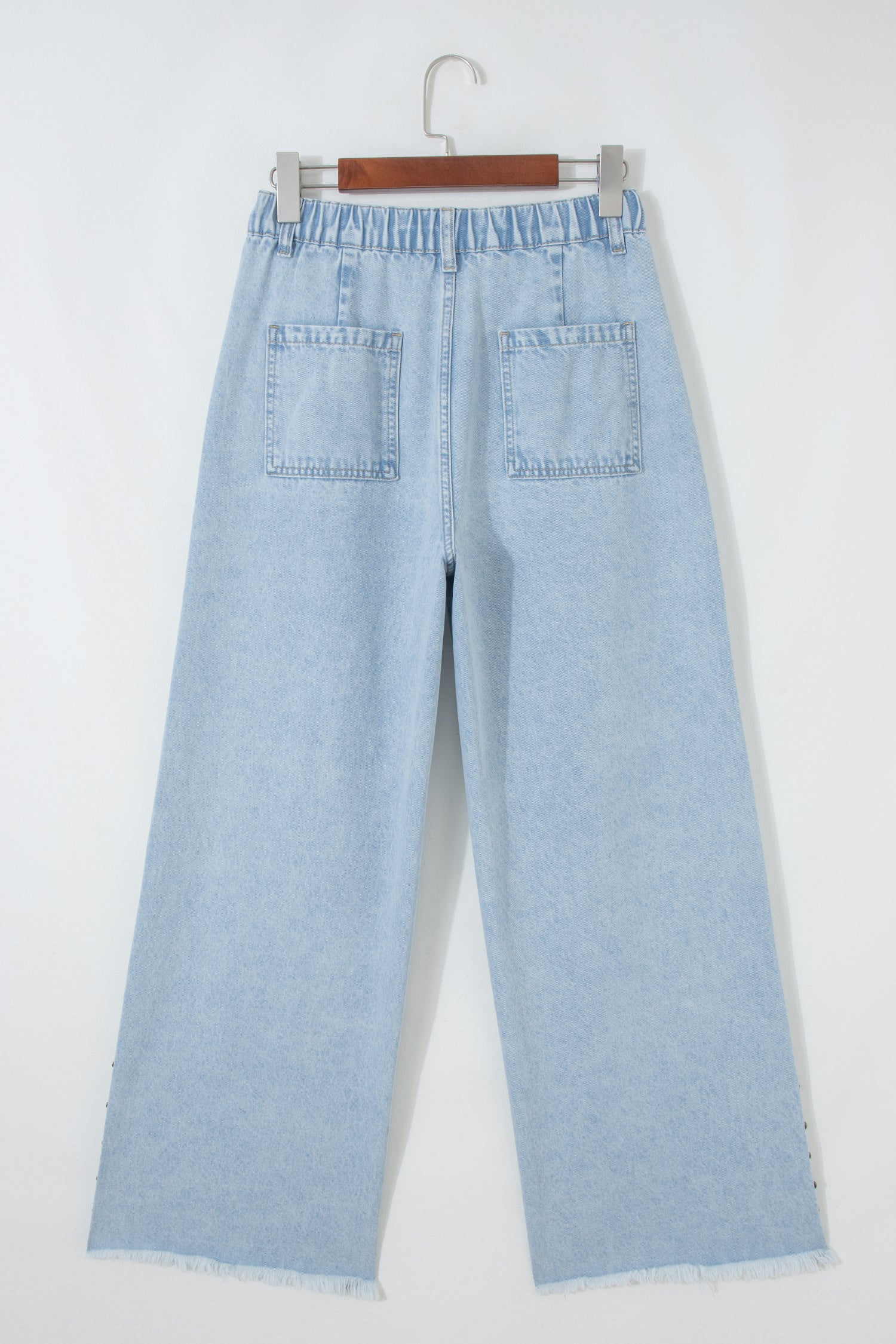 Delaney Blue Studded Side Slit Frayed Wide Leg Jeans