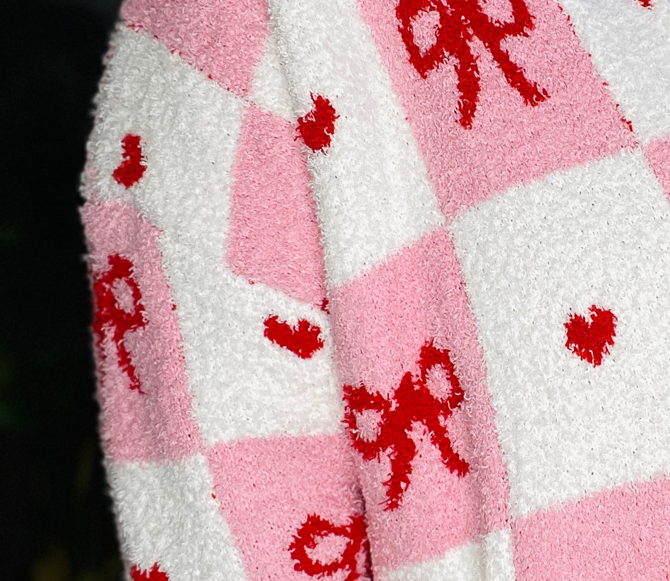 Checker Bow Valentine's Cloud Cardigan - OT115PK