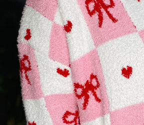 Checker Bow Valentine's Cloud Cardigan - OT115PK