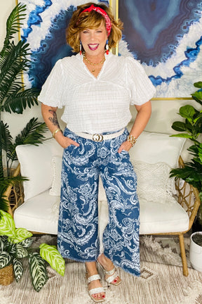 Paisley Dreams Stone Wash Wide Leg Crop Pants