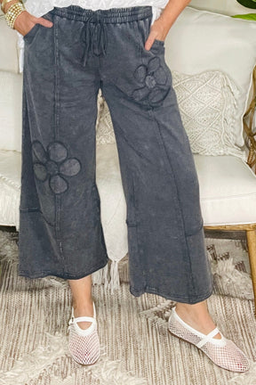 Boho Blooms Gray Flower Patch Mineral Washed Pants