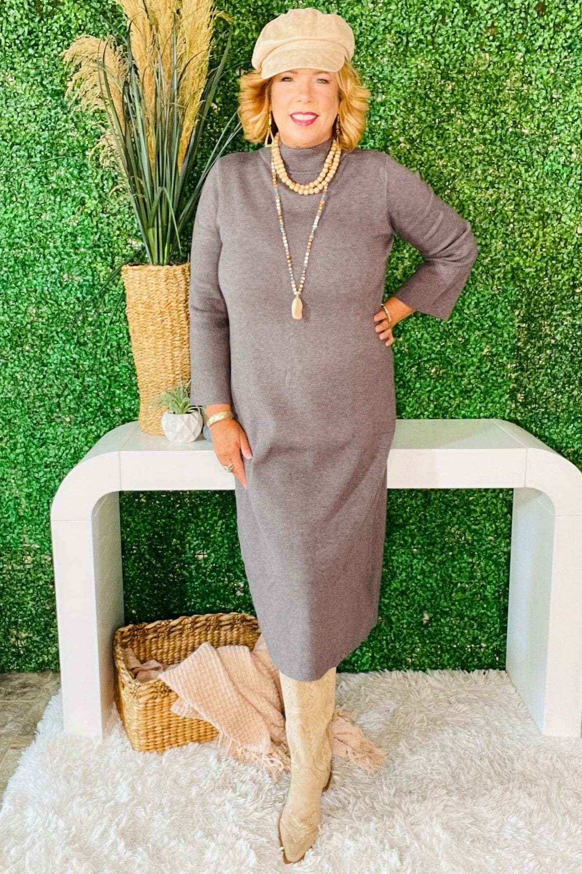 Simply Perfect Charcoal Knit Midi Dress - DR002CG