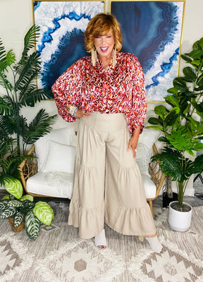 Southern Flair Beige Tiered Wide Leg Pants - P086BG