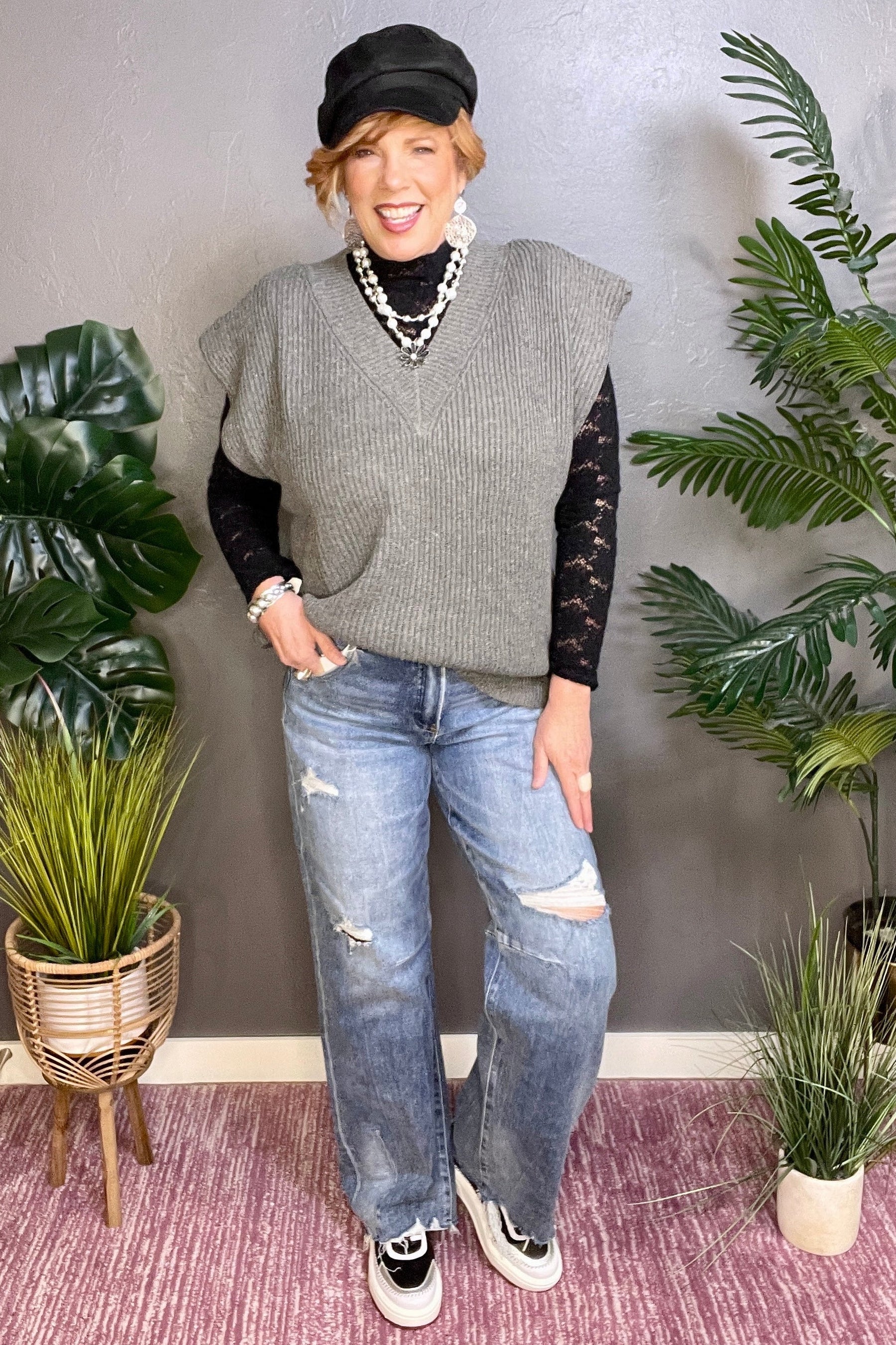 Keep It Preppy Charcoal Vest - S095CG