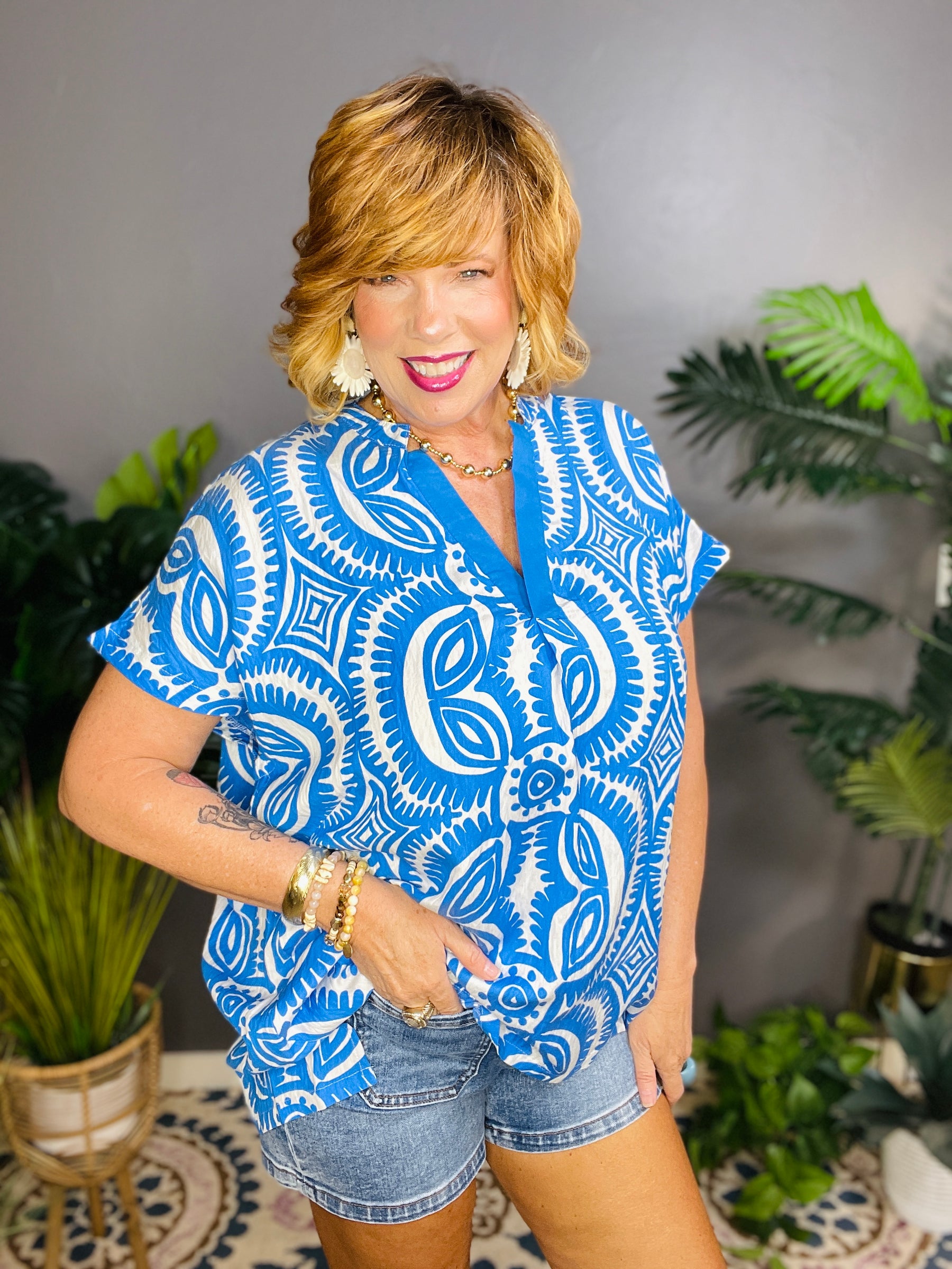 Maybe Someday Geometric Print Top