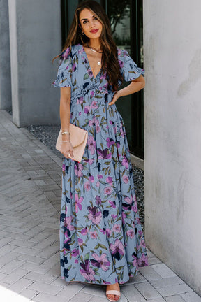 Can't Be Outdone Sky Blue Floral Print Maxi Dress