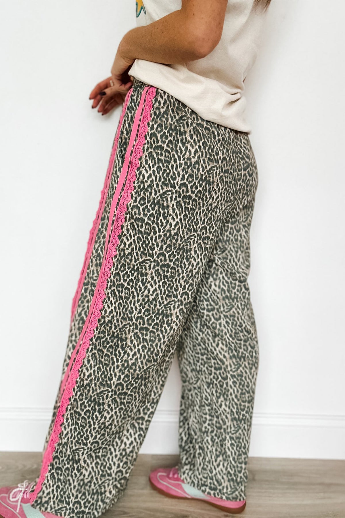 Pretty Fierce Pink Contrast Lace Striped Detail Drawstring Pants