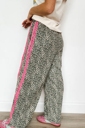 Pretty Fierce Pink Contrast Lace Striped Detail Drawstring Pants