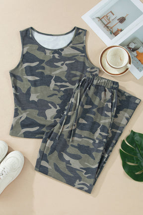 Hide And Chic Camouflage Tank And Drawstring Pant Set