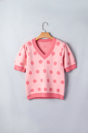 Haute Spot Rose Red Polka Dot Sweater Top