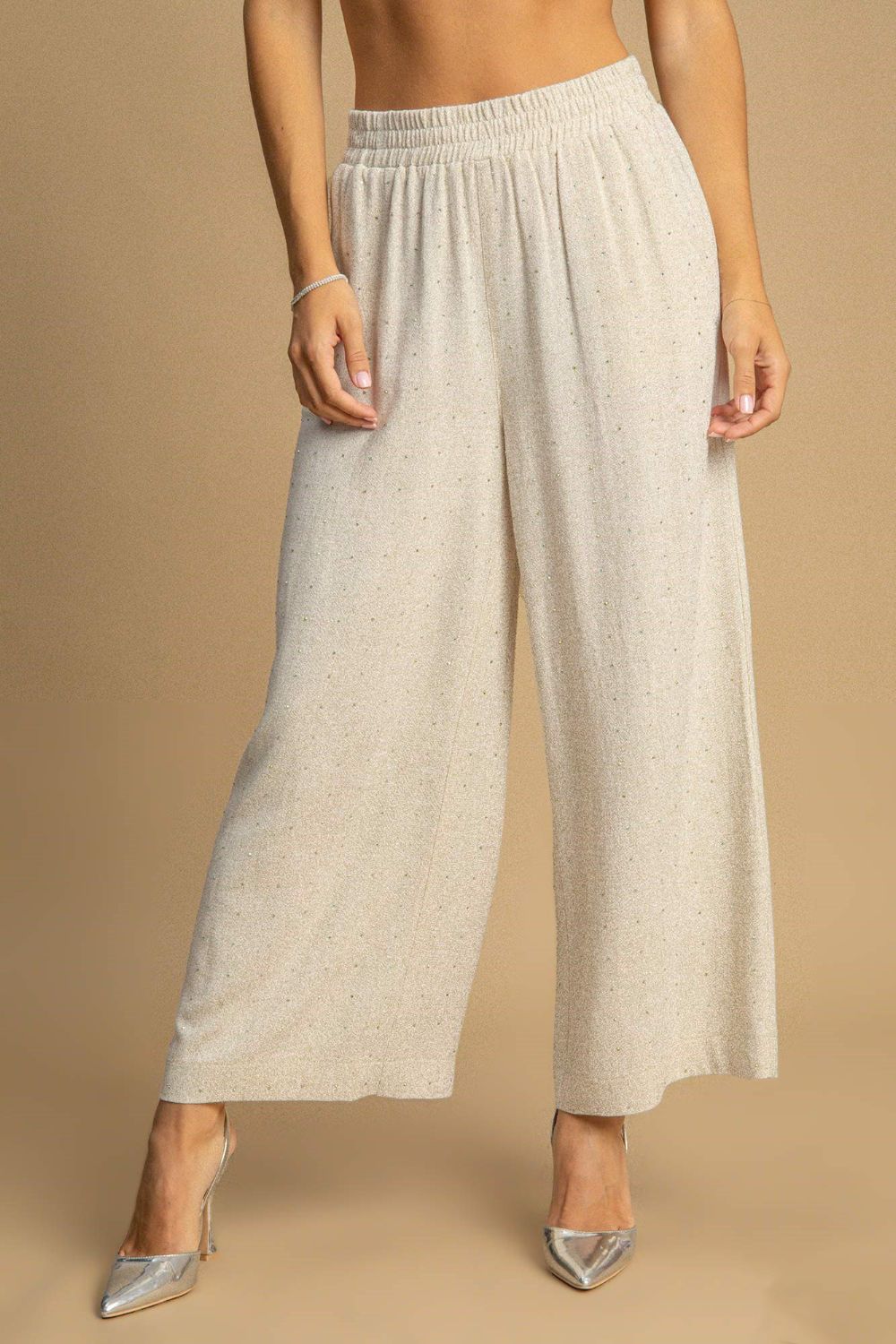Style That Slays Oatmeal High Waisted Embellished Linen Pant - PNT1792OA