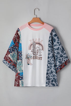 Peace In the Desert Asymmetric Printed Patchwork Top
