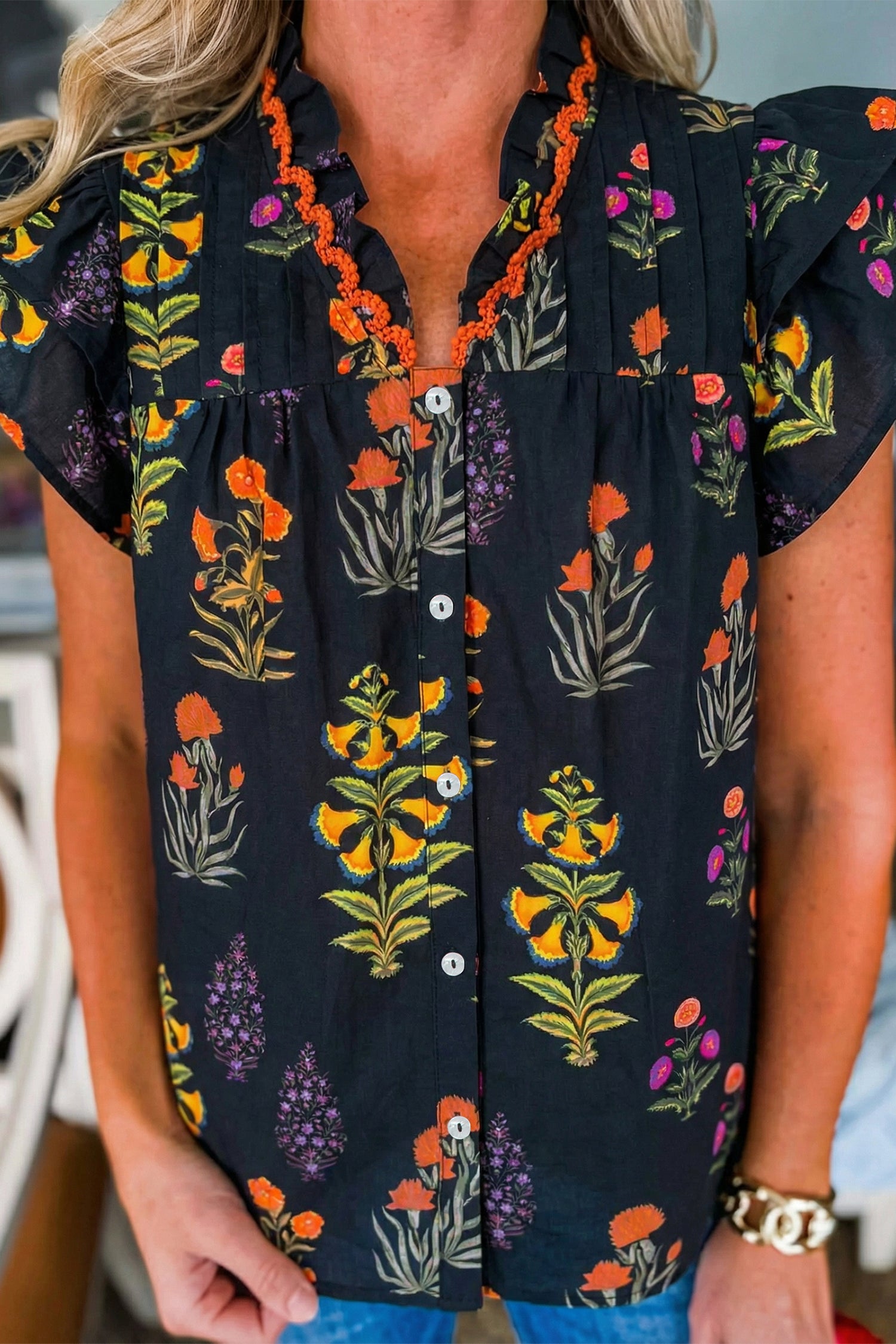 Garden Splash Floral Print Top