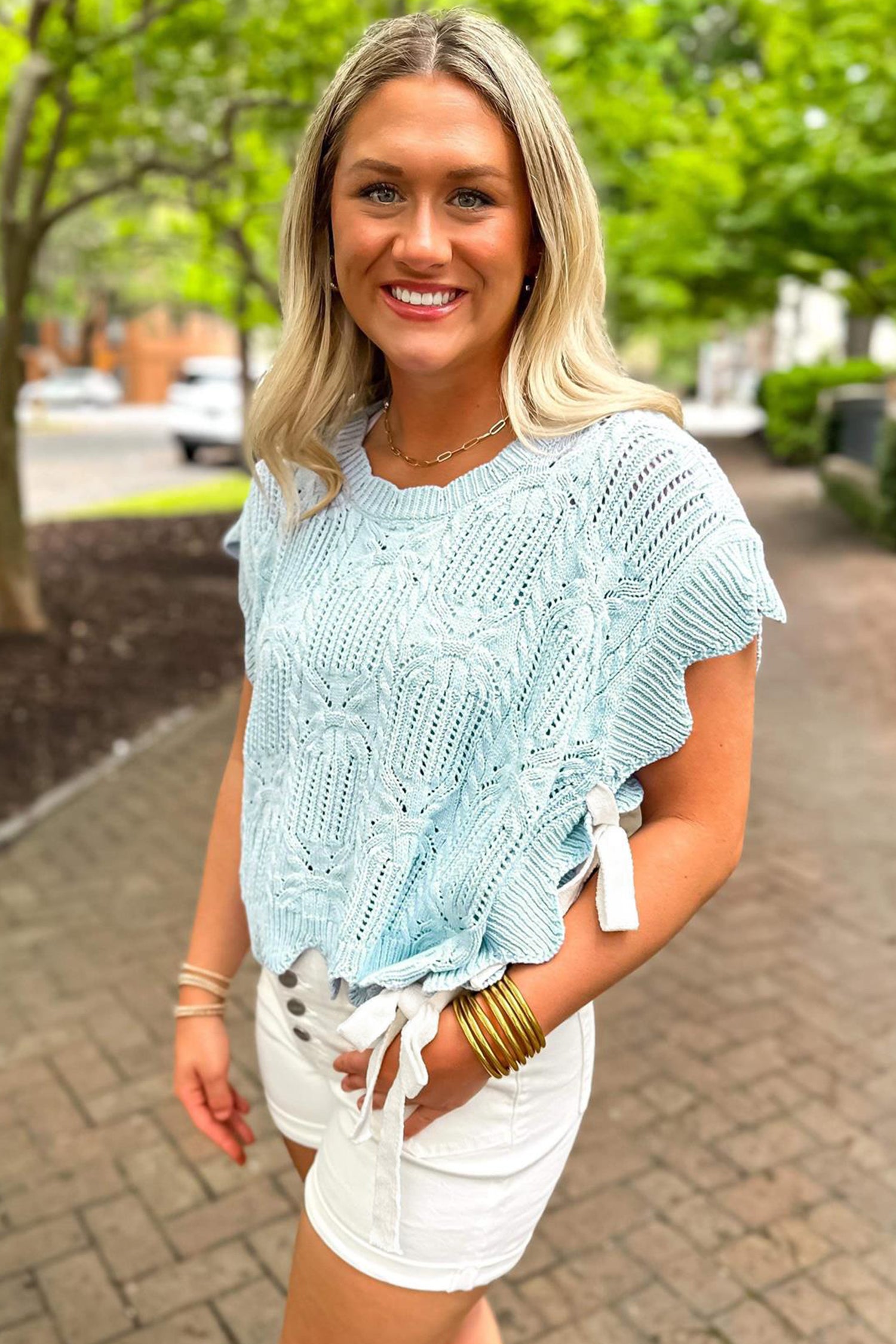 How About That Beau Blue Knit Bow Top