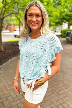 How About That Beau Blue Knit Bow Top