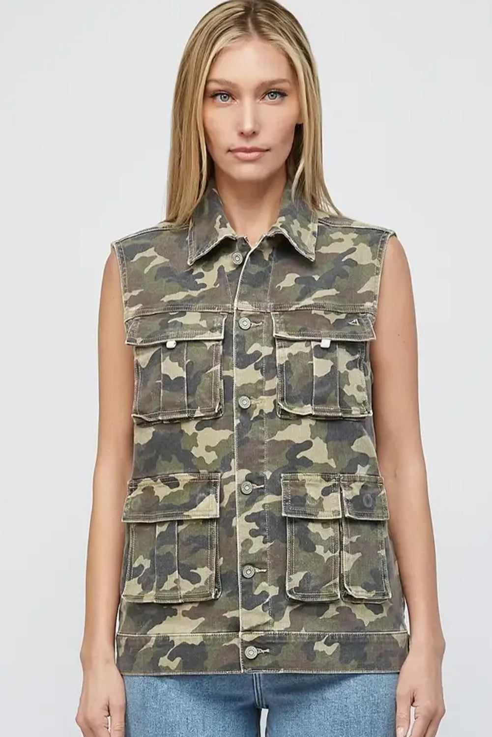 Now you see me Now you Don't -Green Camo Cargo Denim Vest