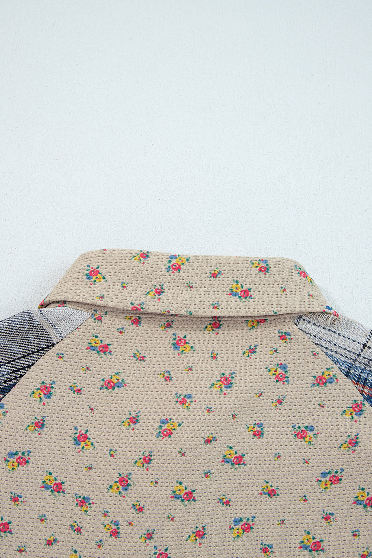 Simply Boho Blue Plaid Patchwork Distressed Waffle Knit Shacket