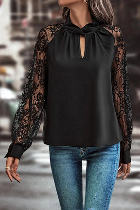 Lace And Poise Keyhole Floral Lace Top - T11008BK