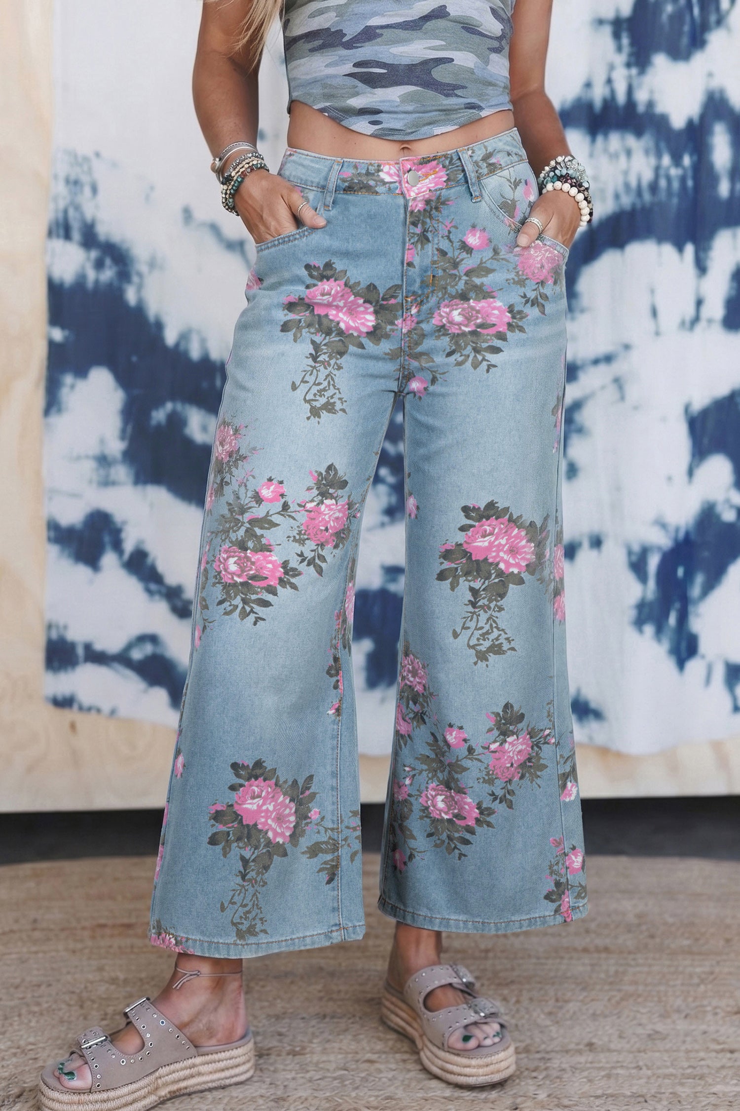 Southern Beauty Floral Print Bootcut Jeans