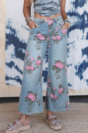 Southern Beauty Floral Print Bootcut Jeans