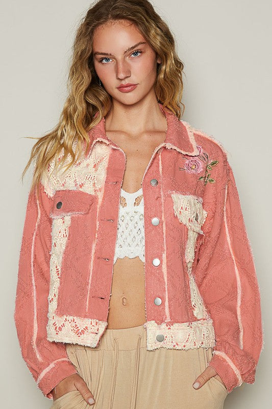 Outdoor Adventurer Pink Crocheted/Embroidered Jacket