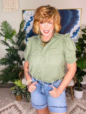 Down Home Darling Olive Top - S865OL