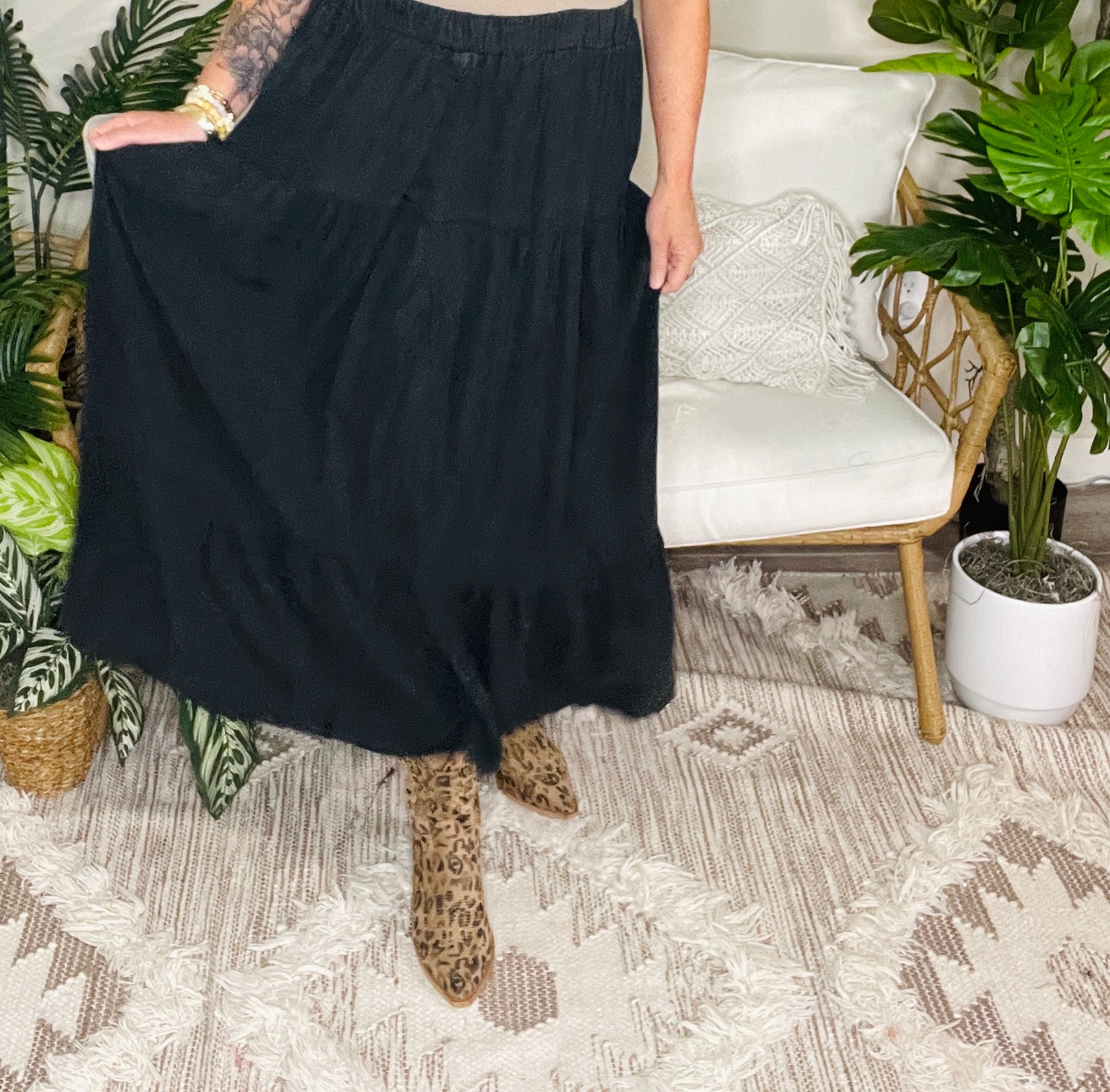 Denim Diva Ruffled Tiered Black Maxi Skirt