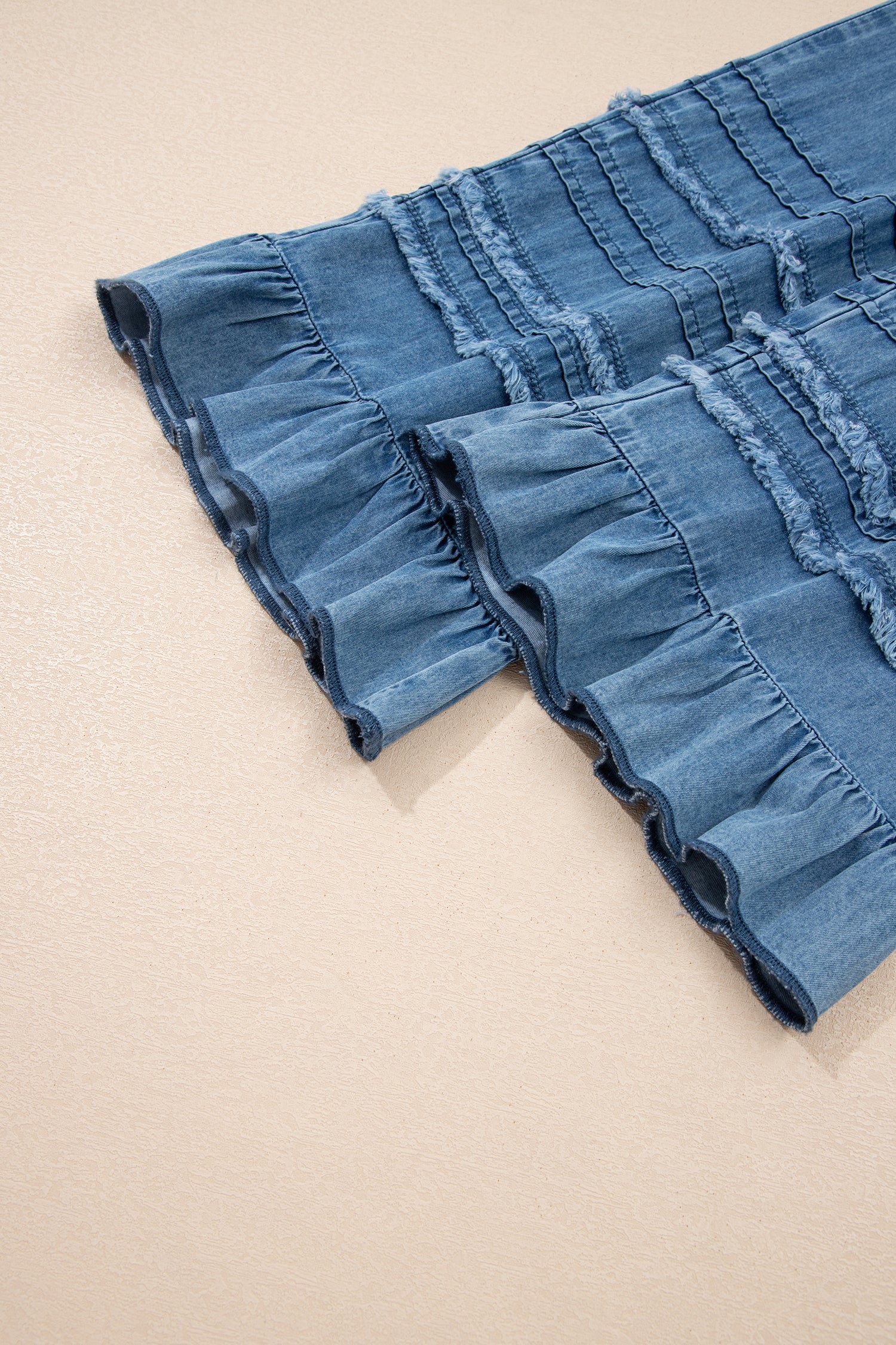 On The Scene Ruffled Hem Wide Leg Chambray Pants