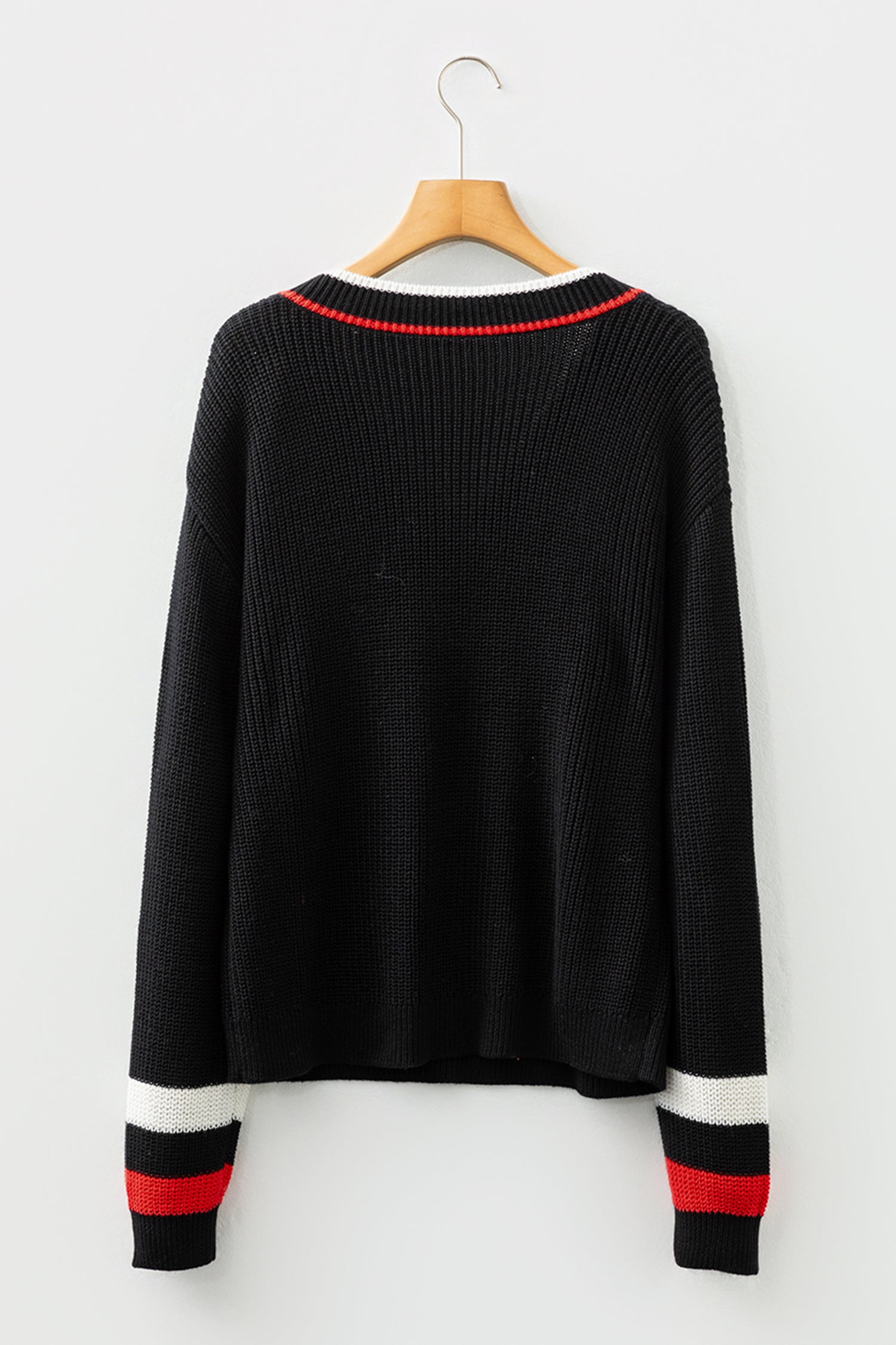 Everyday Sport Striped Trim V Neck Sweater