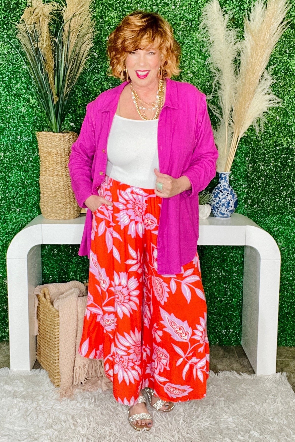 Floral Getaway Coral Floral Pants - P085CO