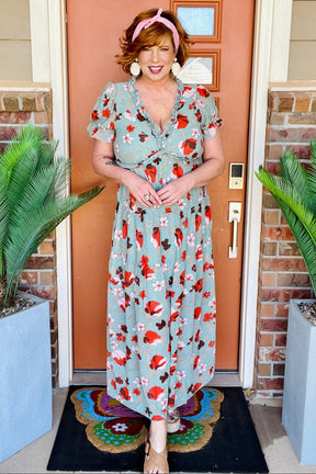 Can't Be Outdone Green Floral Maxi Dress