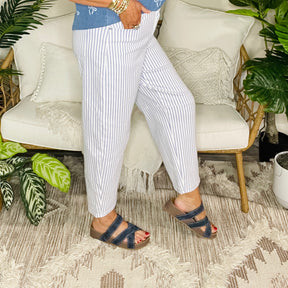 Just Feels Right Sky Blue Stripe Casual Barrel Jeans