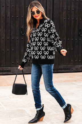 Zipped in Bows Zipped Collar Sweater