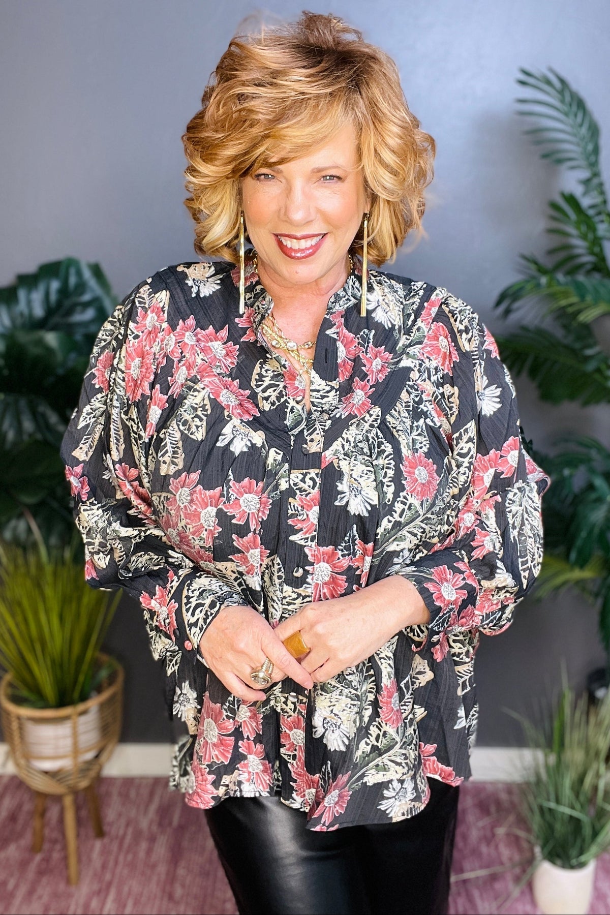 Hello Fall Black Mix Floral Top - S119BK