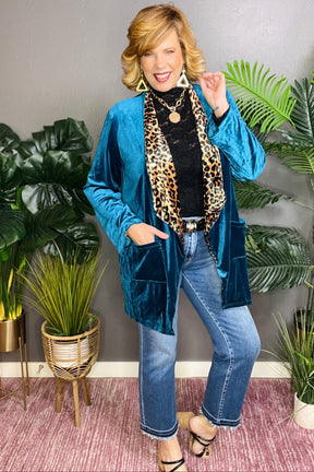 Fierce By Nature Teal Velvet Cardigan - OT083TE